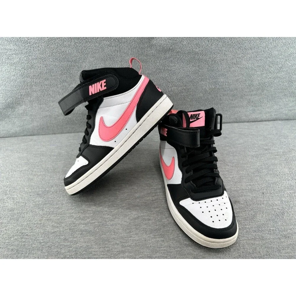 NIKE COURT BOROUGH CD7782-005 Mid 2 Kids Shoes Black White Pink Size 4Y